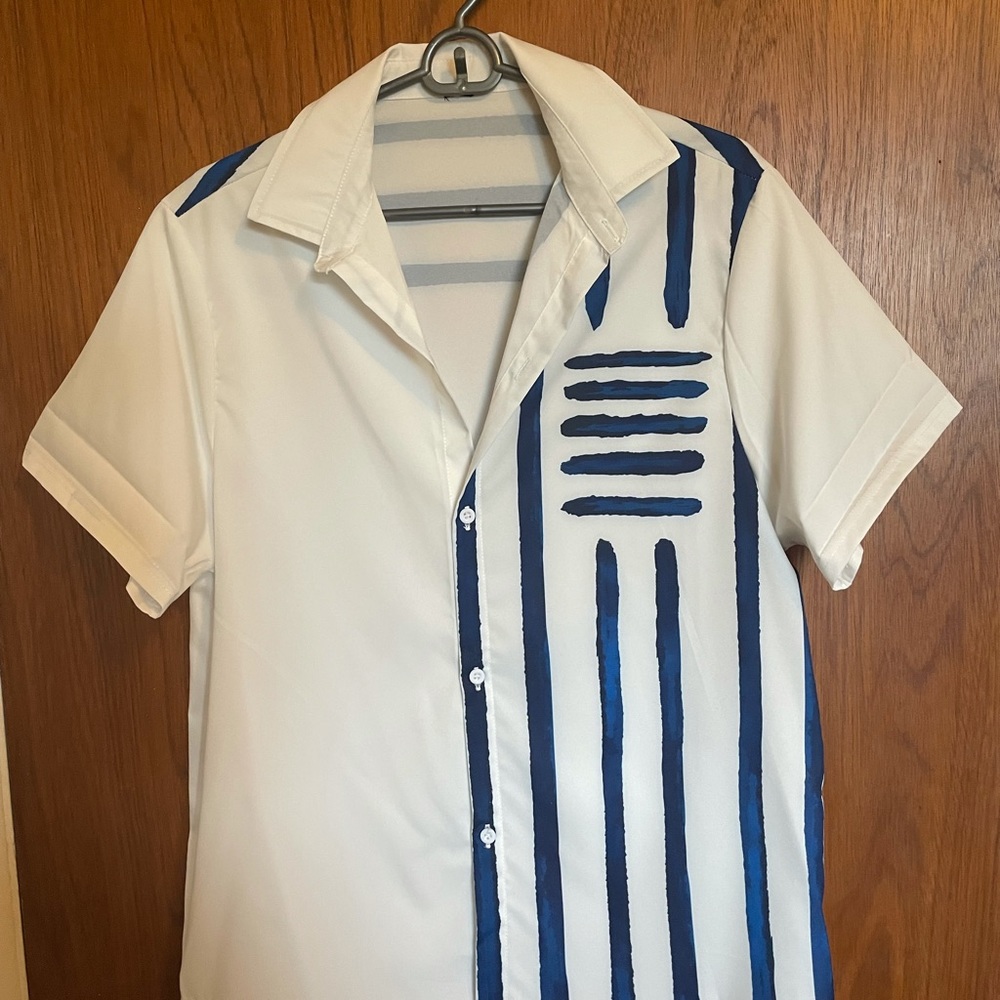 Blue and white striped button down shirt